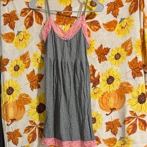 Gray and Pink Lace Trim Nightgown